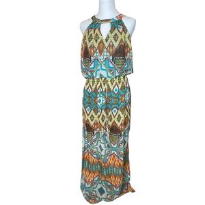 City Triangles Halter Maxi Dress Aztec Southwestern Lined Medium Tribal NWT